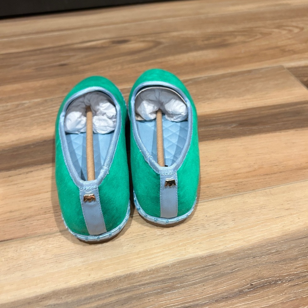 Birdies Green Velvet Slip-On Flats with Light Trim - Picture 8 of 11